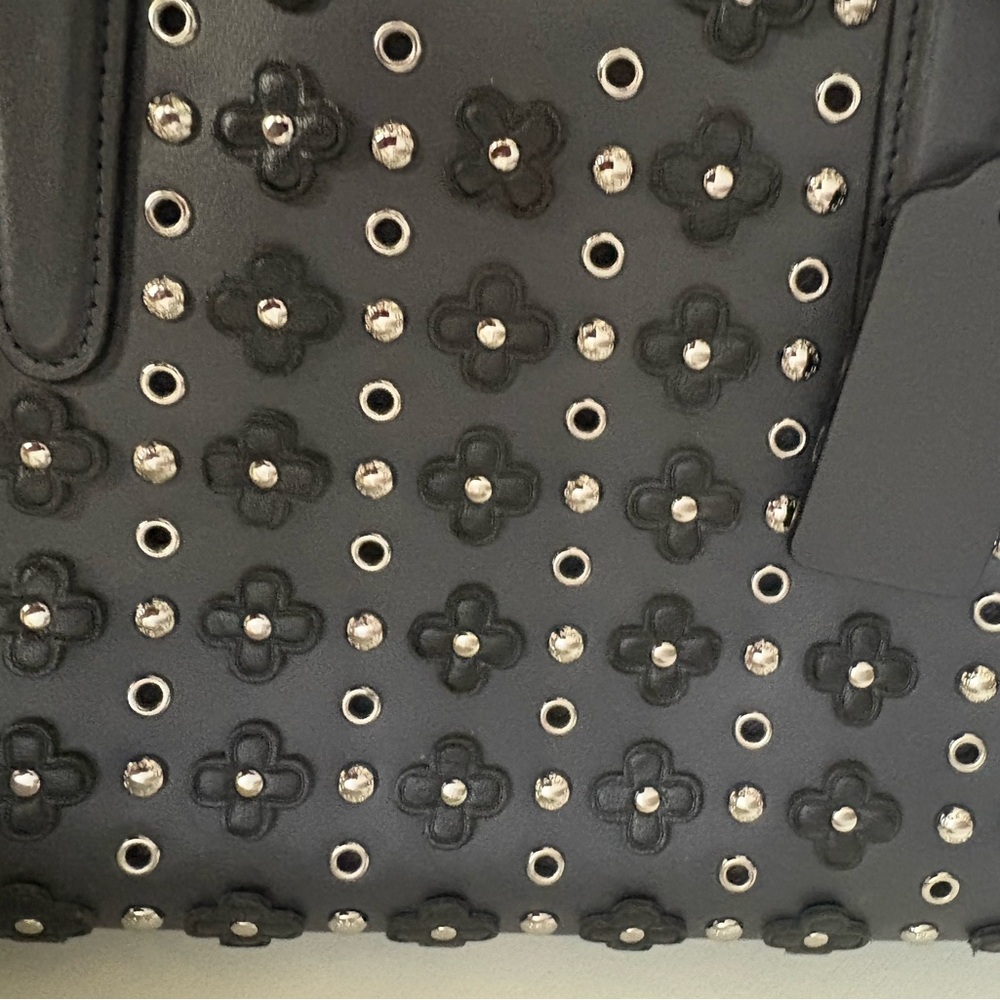 NWOT! Coach, dark blue leather mini Crosby carryall with floral rivets - Picture 2 of 8